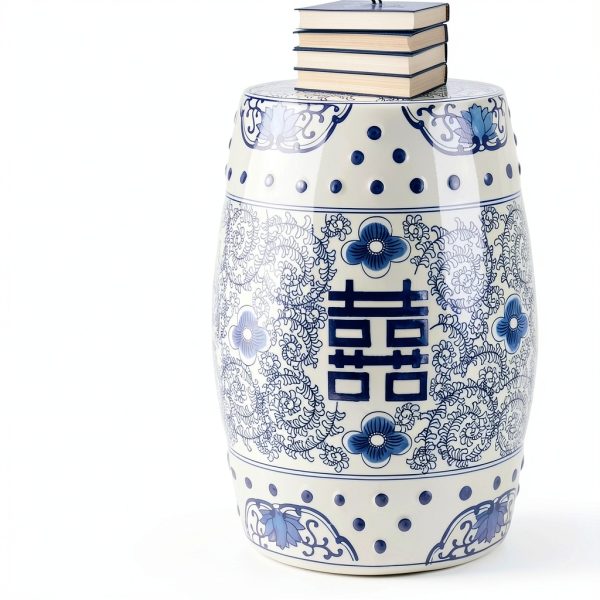Garden Stool JONATHAN Y TBL1013A 18in Blue/White Chinoiserie Ceramic-3