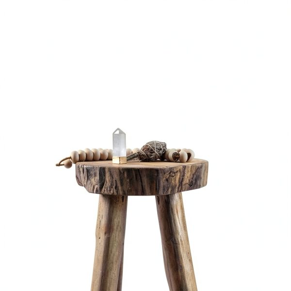 Teak Wooden Stool Side Table Sandstone & Sage Live Edge 18" Tall-4