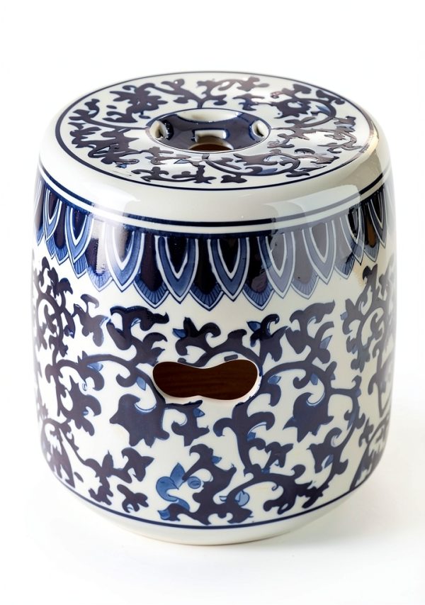 Asian Style Stool A&B Home Blue White Glazed Porcelain 11x11x16 Indoor-4