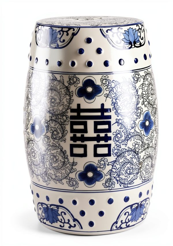Garden Stool JONATHAN Y TBL1013A 18in Blue/White Chinoiserie Ceramic-0