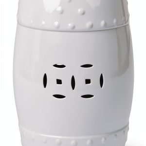 Balkene Home 63612 Double Medallion Ceramic Indoor Outdoor Garden Stool Table Perfect As Plant Pedestals, Side Tables or Flexible Seating Constructed of Fired Porcelain Ceramic - Optic White-0