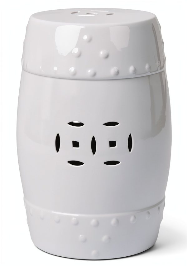 Balkene Home 63612 Double Medallion Ceramic Indoor Outdoor Garden Stool Table Perfect As Plant Pedestals, Side Tables or Flexible Seating Constructed of Fired Porcelain Ceramic - Optic White-0