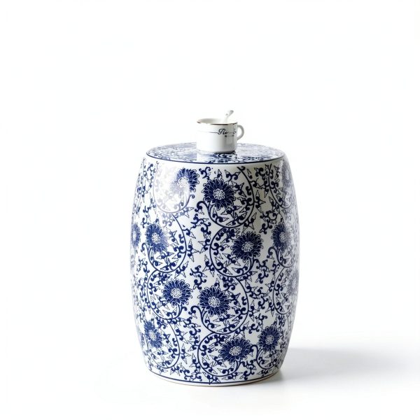 Lotus Blossom Ceramic Garden Stool by JONATHAN Y 17.5 inch Blue White-4