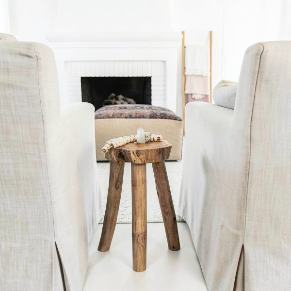 Teak Wooden Stool Side Table Sandstone & Sage Live Edge 18" Tall-5