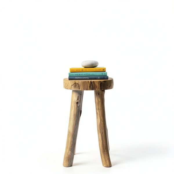 Teak Wooden Stool Side Table Sandstone & Sage Live Edge 18" Tall-8