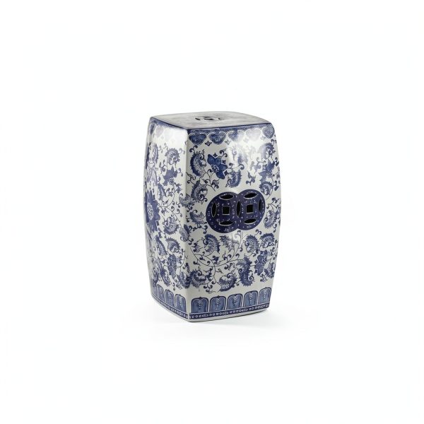 JONATHAN Y TBL1011A Floral Vine 18.5" Chinoiserie Ceramice Square Indoor/Outdoor Garden Stool Bohemian, Coastal, Classic, Cottage, French Country, Traditional, Bathroom, Garden Room, Patio, Blue/White-4