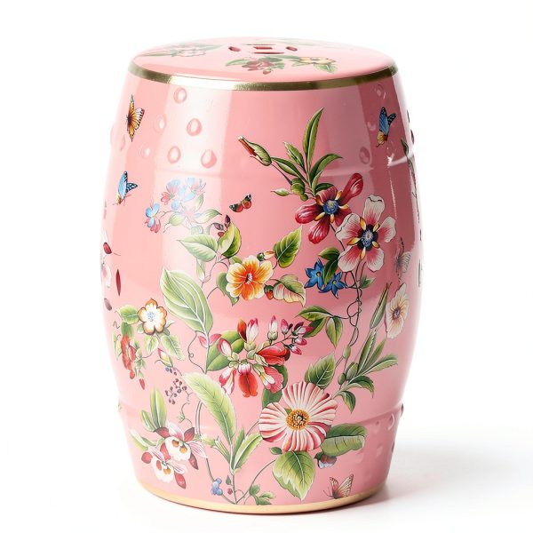 Decorative Ceramic Garden Stool WAINGHS Drum Table Pink Butterfly A-0