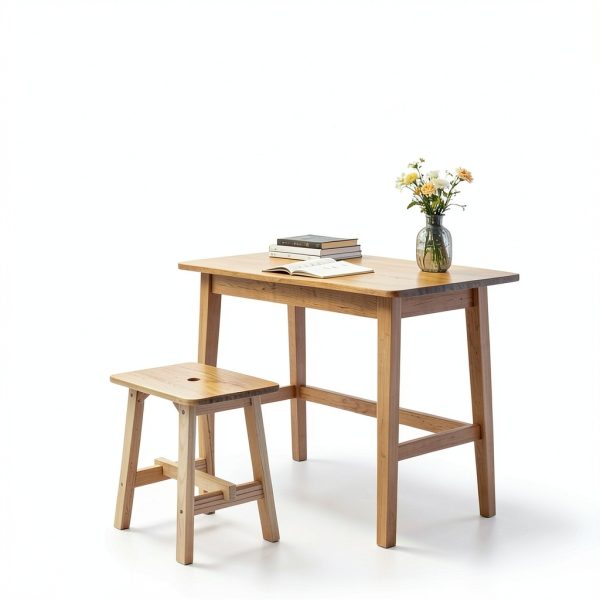 Lestar Solid Wood Stool, Small Wooden Stool Rectangle, Vanity Stool for Living Room Bathroom-7