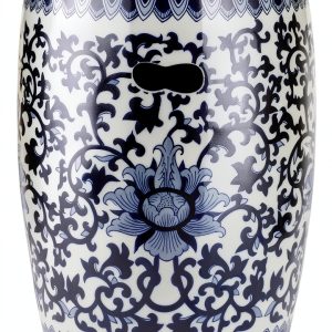 Asian Style Stool A&B Home Blue White Glazed Porcelain 11x11x16 Indoor-0