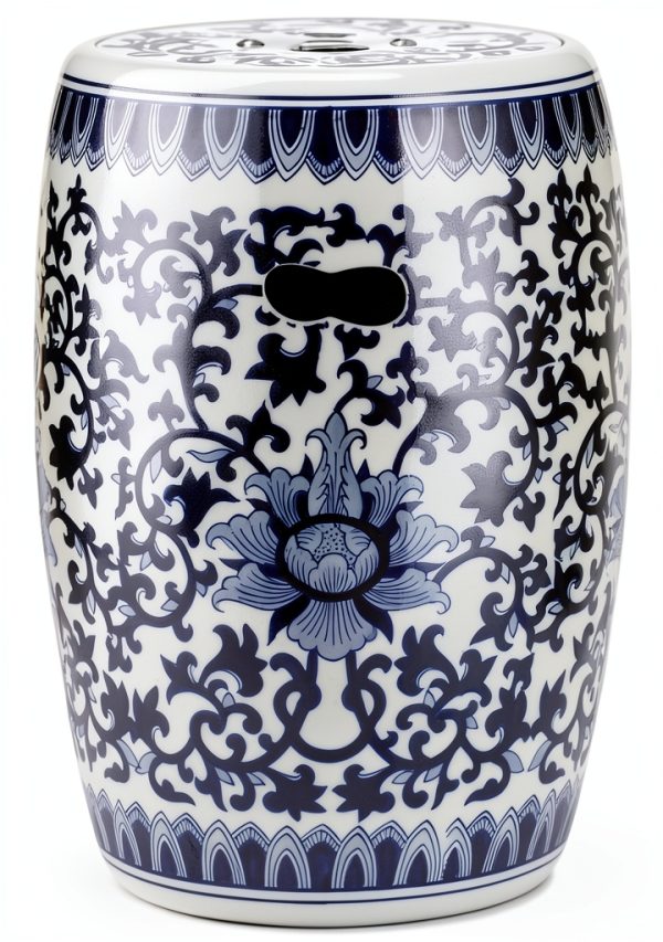 Asian Style Stool A&B Home Blue White Glazed Porcelain 11x11x16 Indoor-0