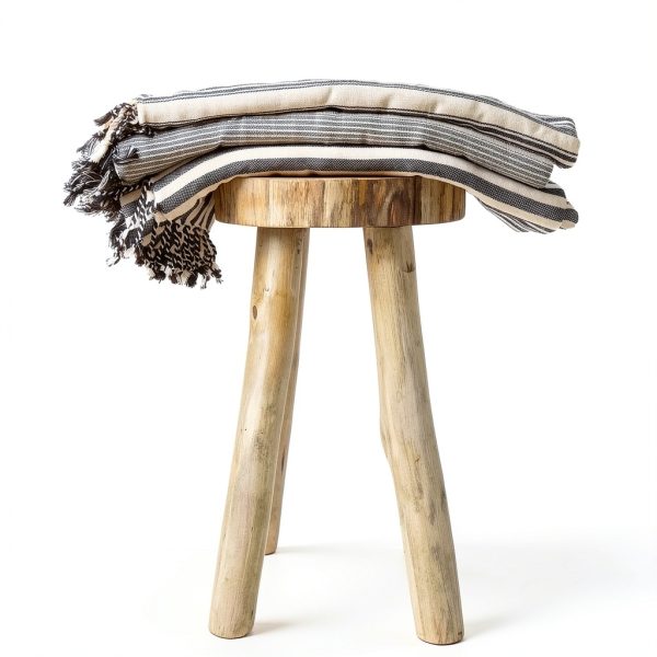 Teak Wooden Stool Side Table Sandstone & Sage Live Edge 18" Tall-3