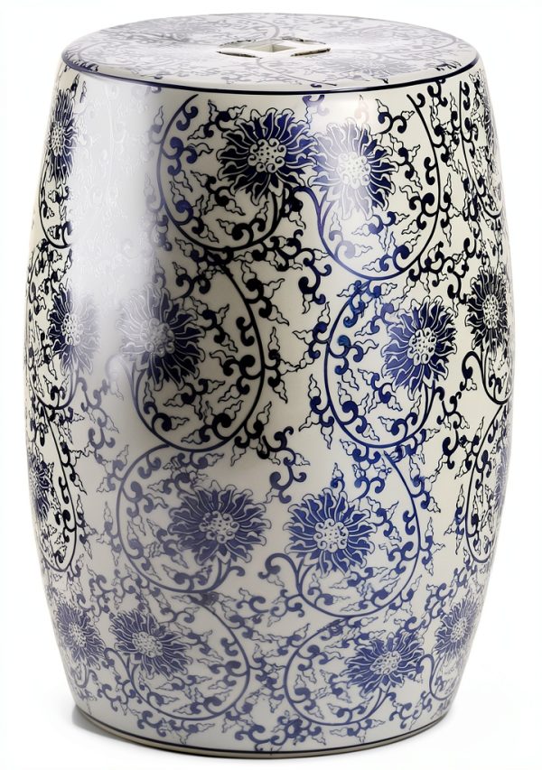 Lotus Blossom Ceramic Garden Stool by JONATHAN Y 17.5 inch Blue White-0