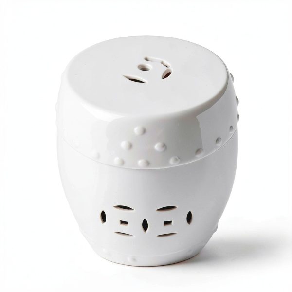 Balkene Home 63612 Double Medallion Ceramic Indoor Outdoor Garden Stool Table Perfect As Plant Pedestals, Side Tables or Flexible Seating Constructed of Fired Porcelain Ceramic - Optic White-2