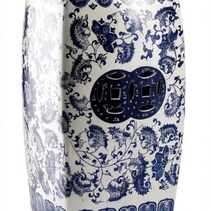 JONATHAN Y TBL1011A Floral Vine 18.5" Chinoiserie Ceramice Square Indoor/Outdoor Garden Stool Bohemian, Coastal, Classic, Cottage, French Country, Traditional, Bathroom, Garden Room, Patio, Blue/White-0