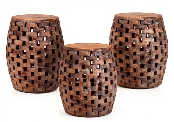 Garden Stool Balkene Home Maya Oval Rustic Wood End Table 16x16x19-4