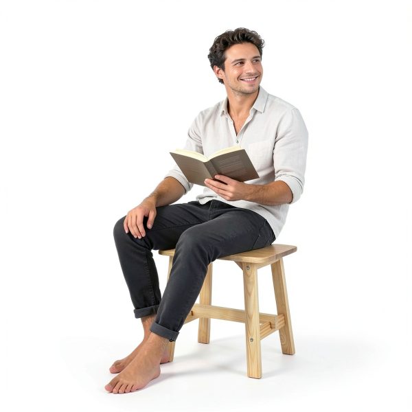 Lestar Solid Wood Stool, Small Wooden Stool Rectangle, Vanity Stool for Living Room Bathroom-3
