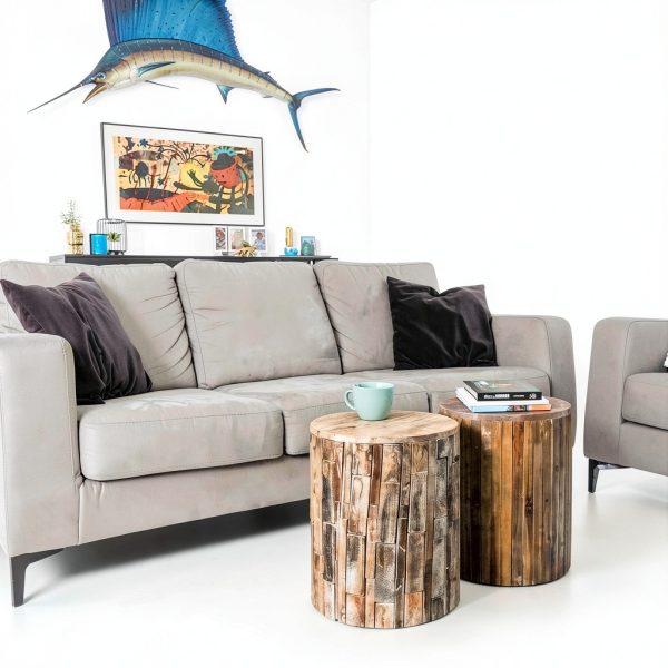 Balkene Home Elyse Round Rustic Garden Stool Wood Outdoor Furniture-4